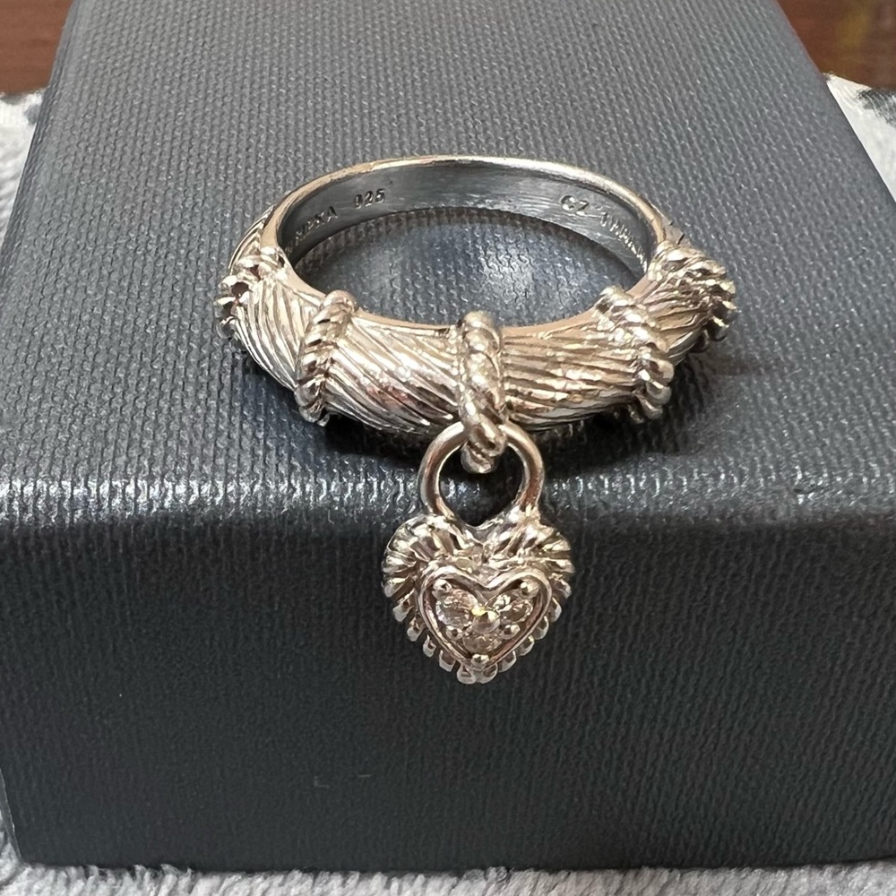 ⭐️SUMMER SALE⭐️ JUDITH RIPKA 925 Sterling Silver Heart Dangle Diamonique Ring 8